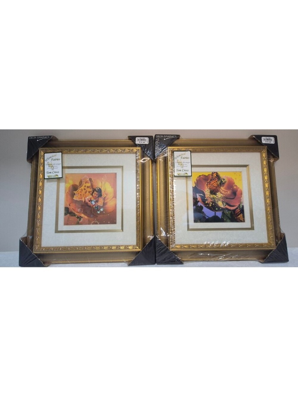 Vintage Tom Cross Whimsical Fairies - Framed Art Prints - set of 2